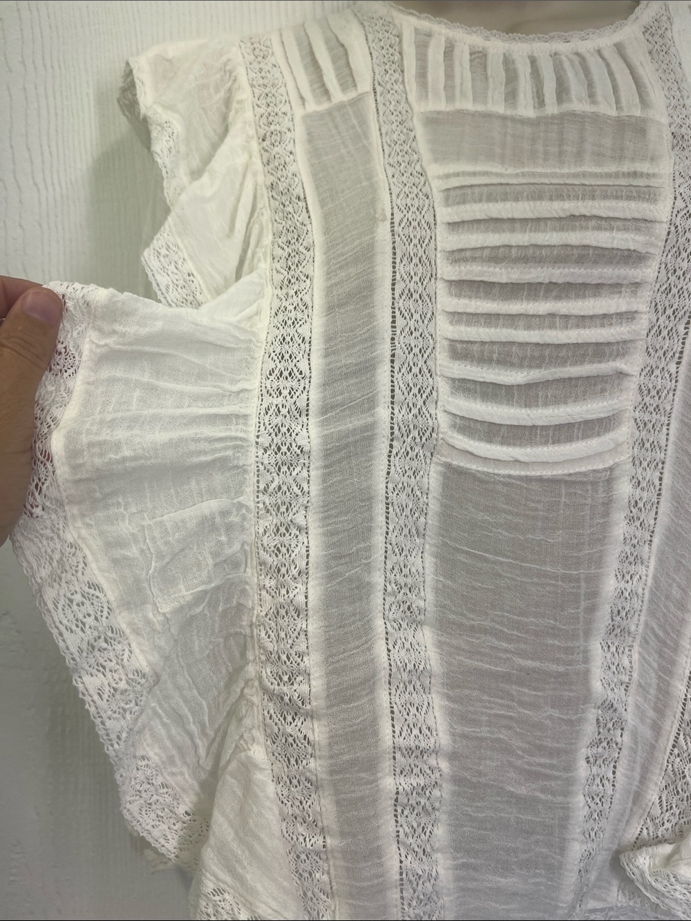 Free People - Jasmine Ivory Ruffled Lace Boho Lightweight Blouse Size Small - Picture 5 of 11